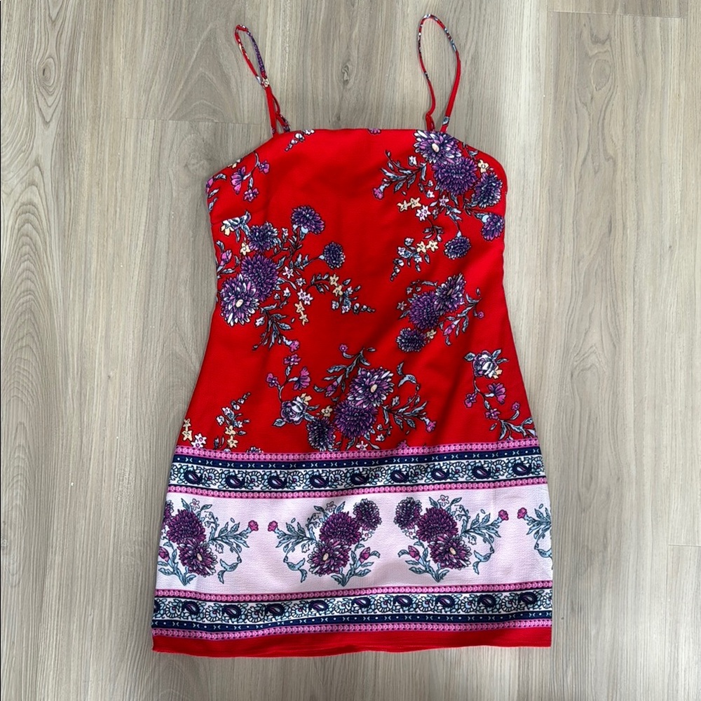 Altar'd State Red and Purple Floral Mini Dress